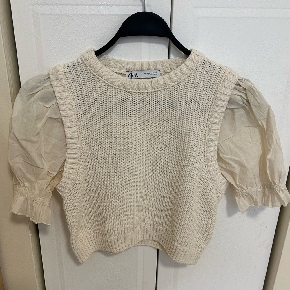 Zara Crop Knit Puff Sleeve